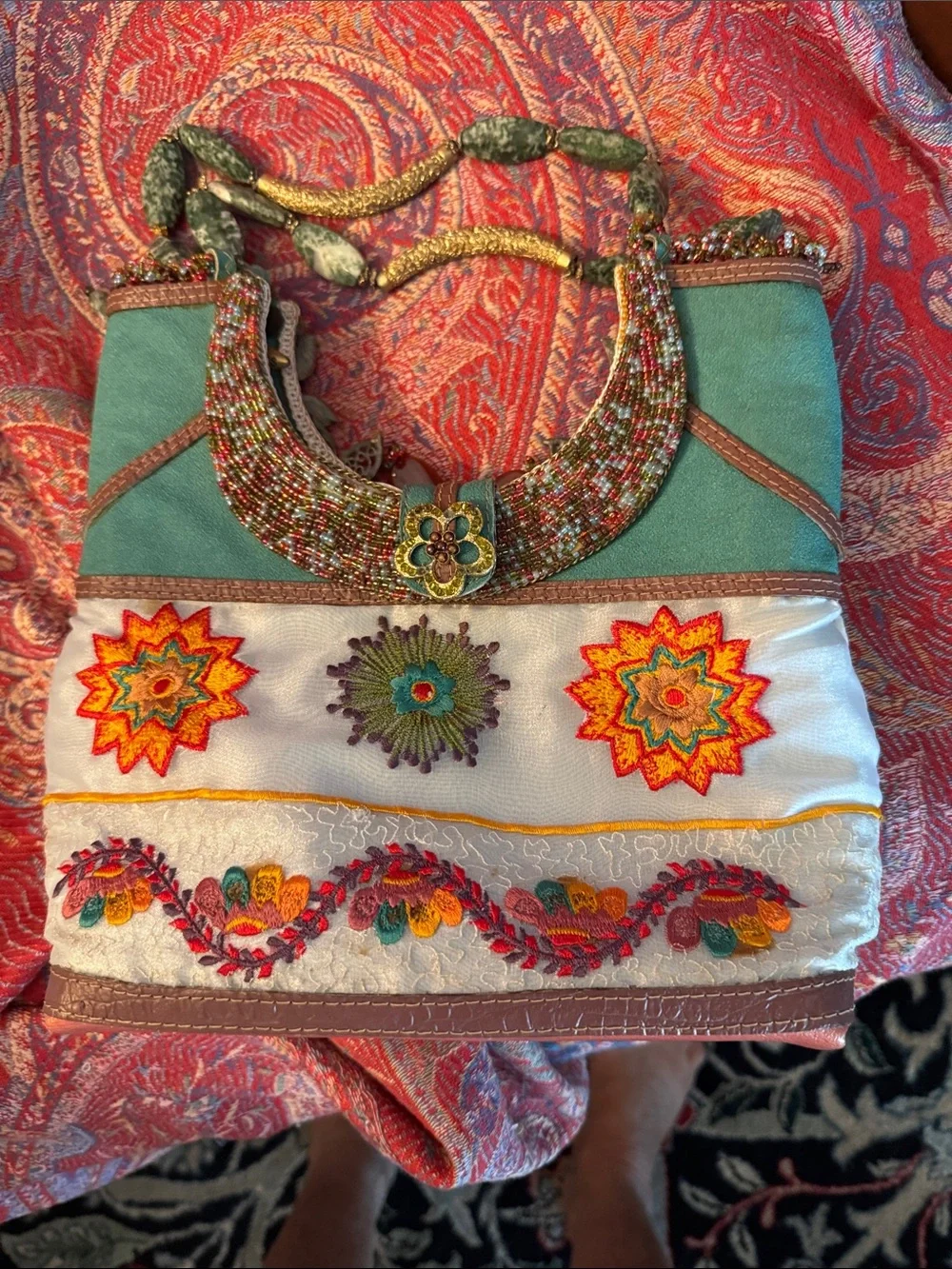 Mary Frances Teal Jeweled Women's Bag